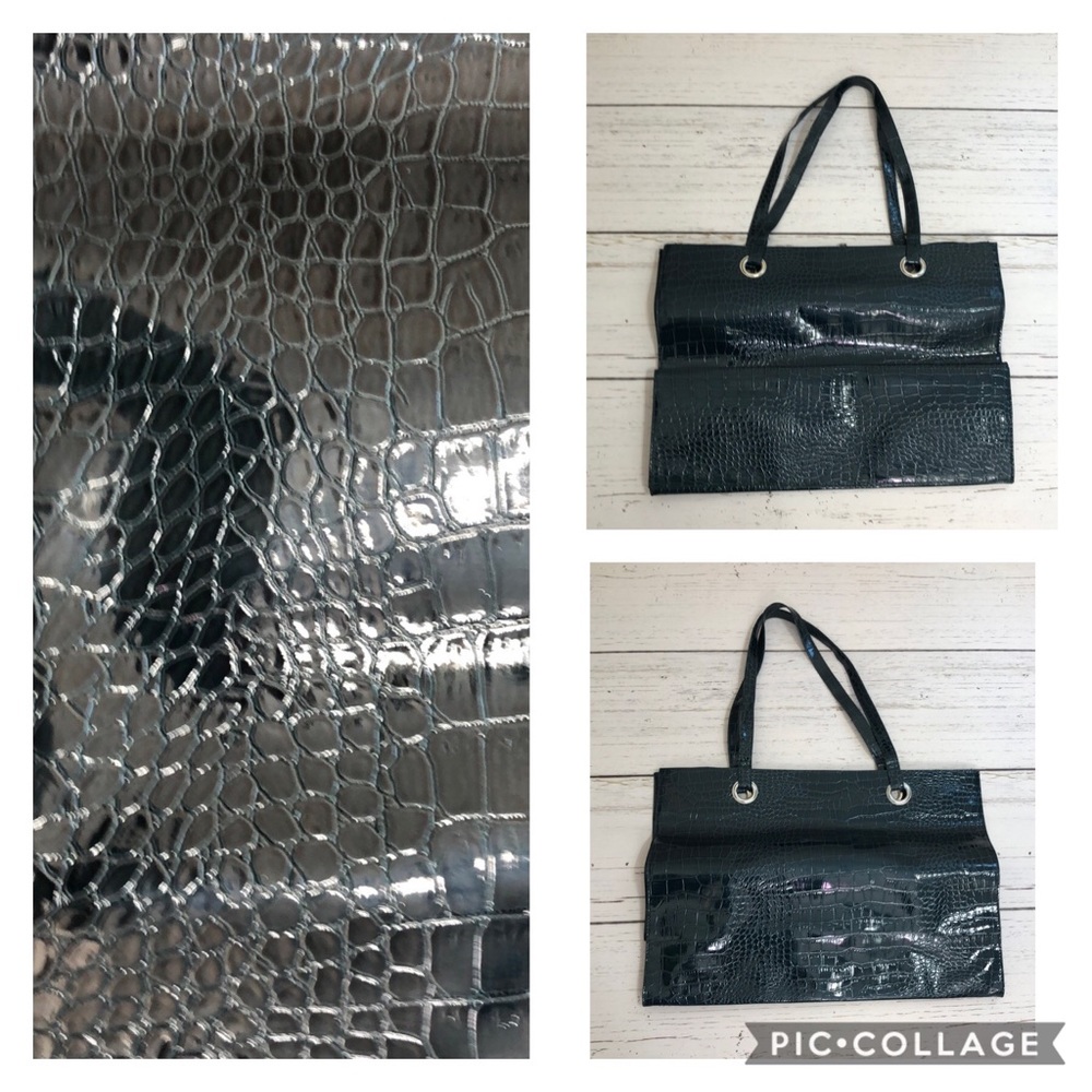 Forest Green Vinyl Reptile Pattern Tote Bag